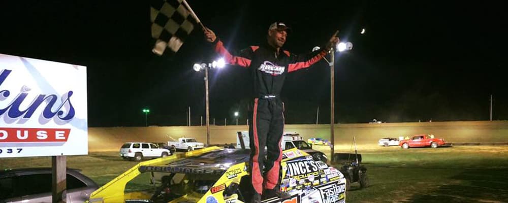 RAY BOLLINGER CELEBRATES IN VICTORY LANE AT SPOON RIVER