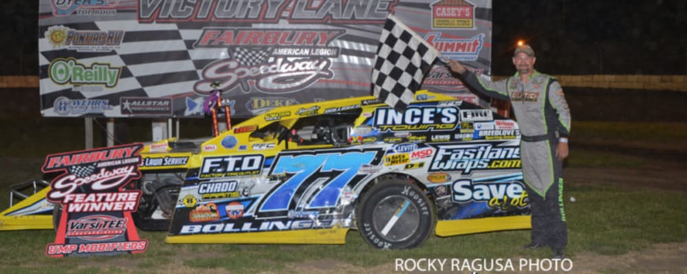 RAY BOLLINGER TAKES WIN AT FAIRBURY SPEEDWAY