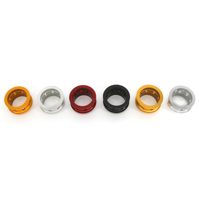 Colors from left to right: Orange, Silver, Red, Black, Gold, Natural Aluminum